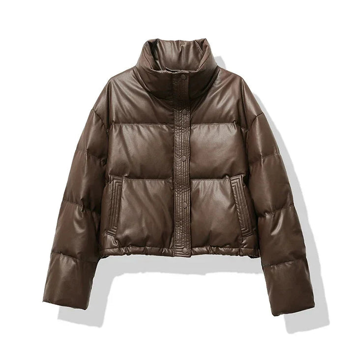 Cropped Puffer Jacket for Women - Brown