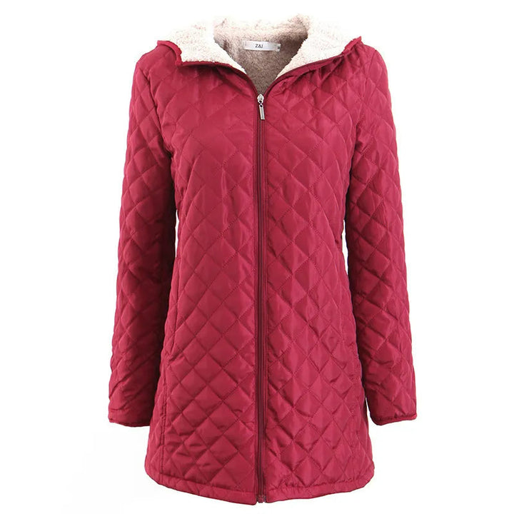Longline Hooded Quilted Jacket for Women - Red