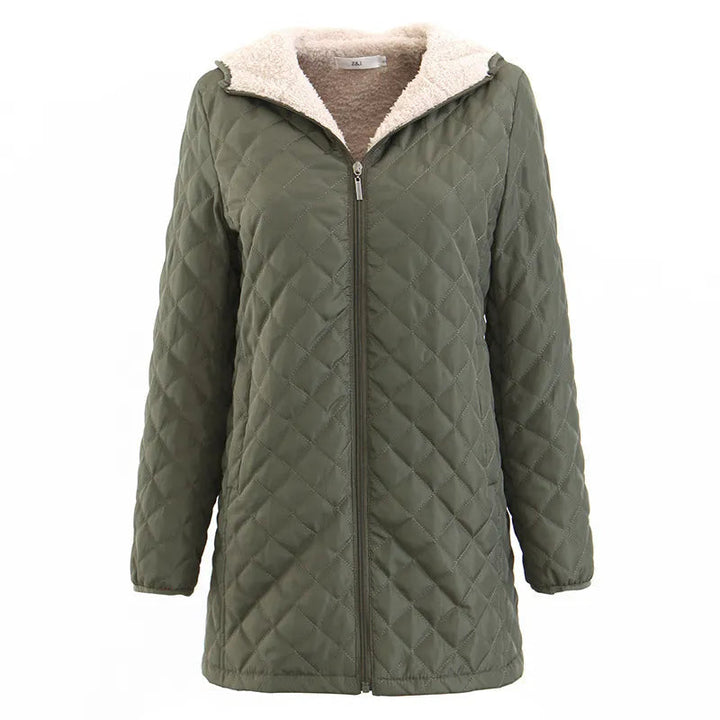 Longline Hooded Quilted Jacket for Women - Army Green