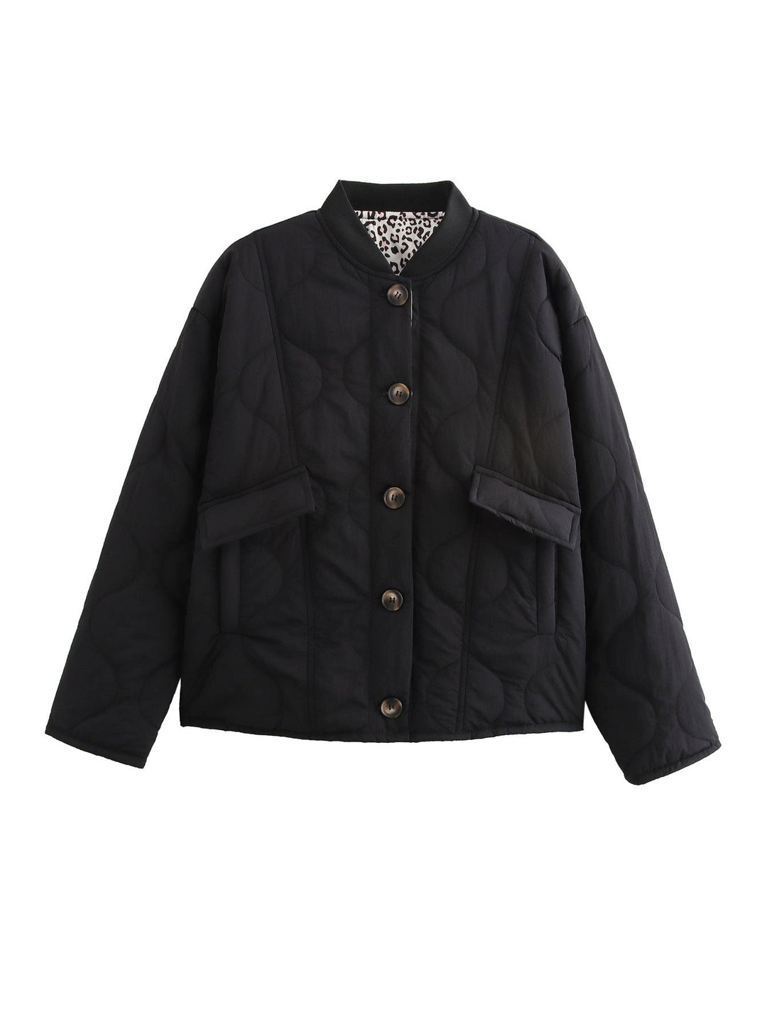 Oversized Quilted Jacket for Women - Black