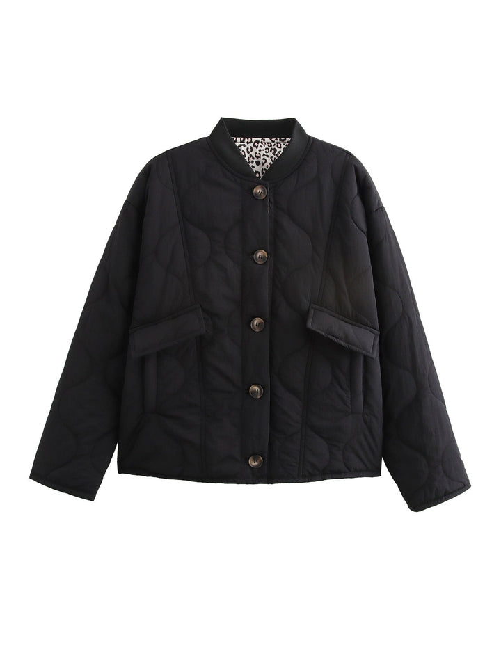 Oversized Quilted Jacket for Women - Black