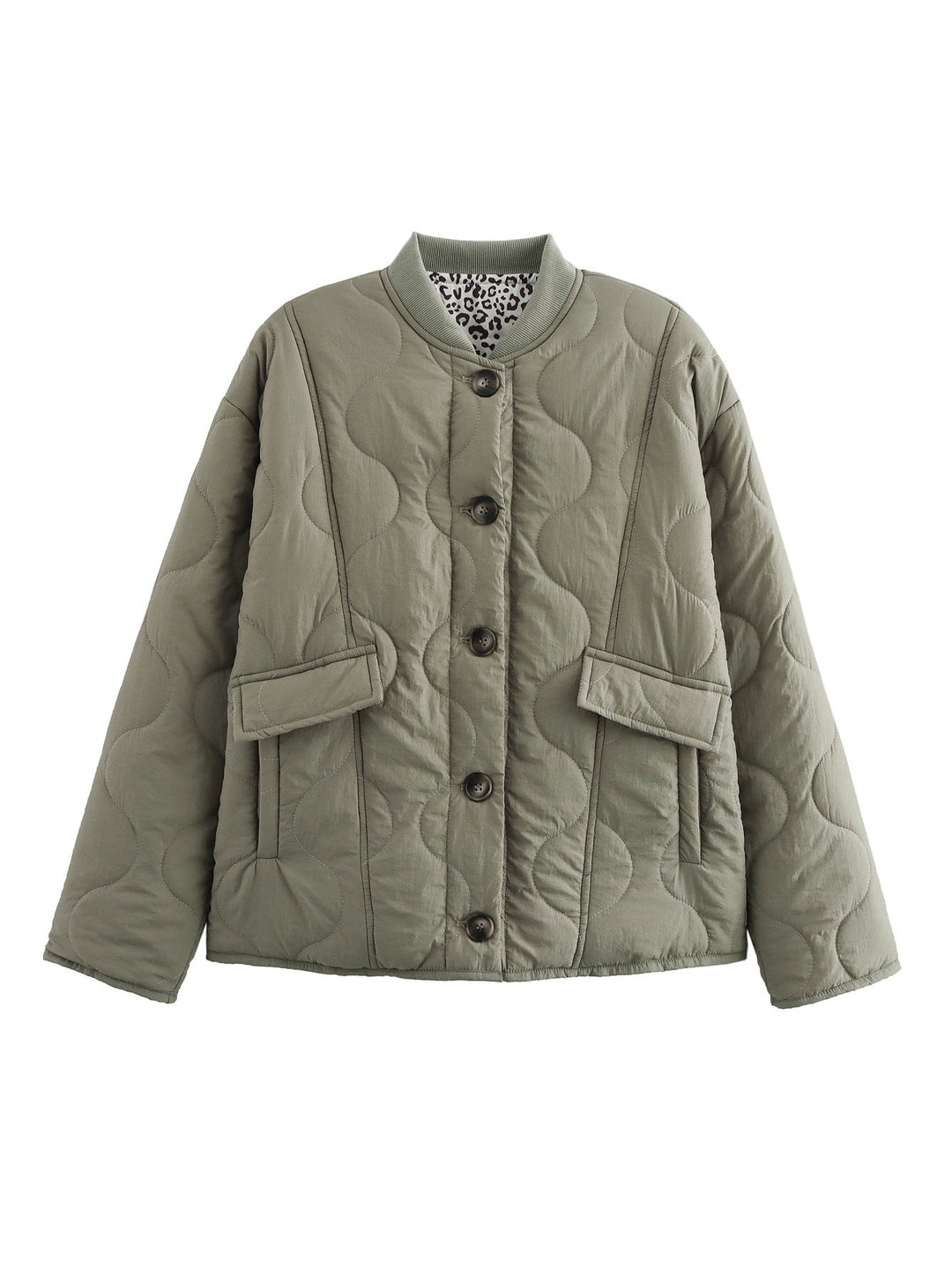Oversized Quilted Jacket for Women - Army Green