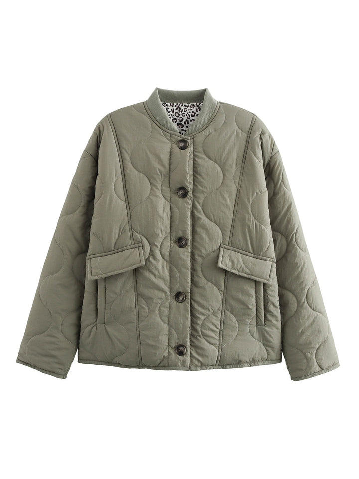 Oversized Quilted Jacket for Women - Army Green