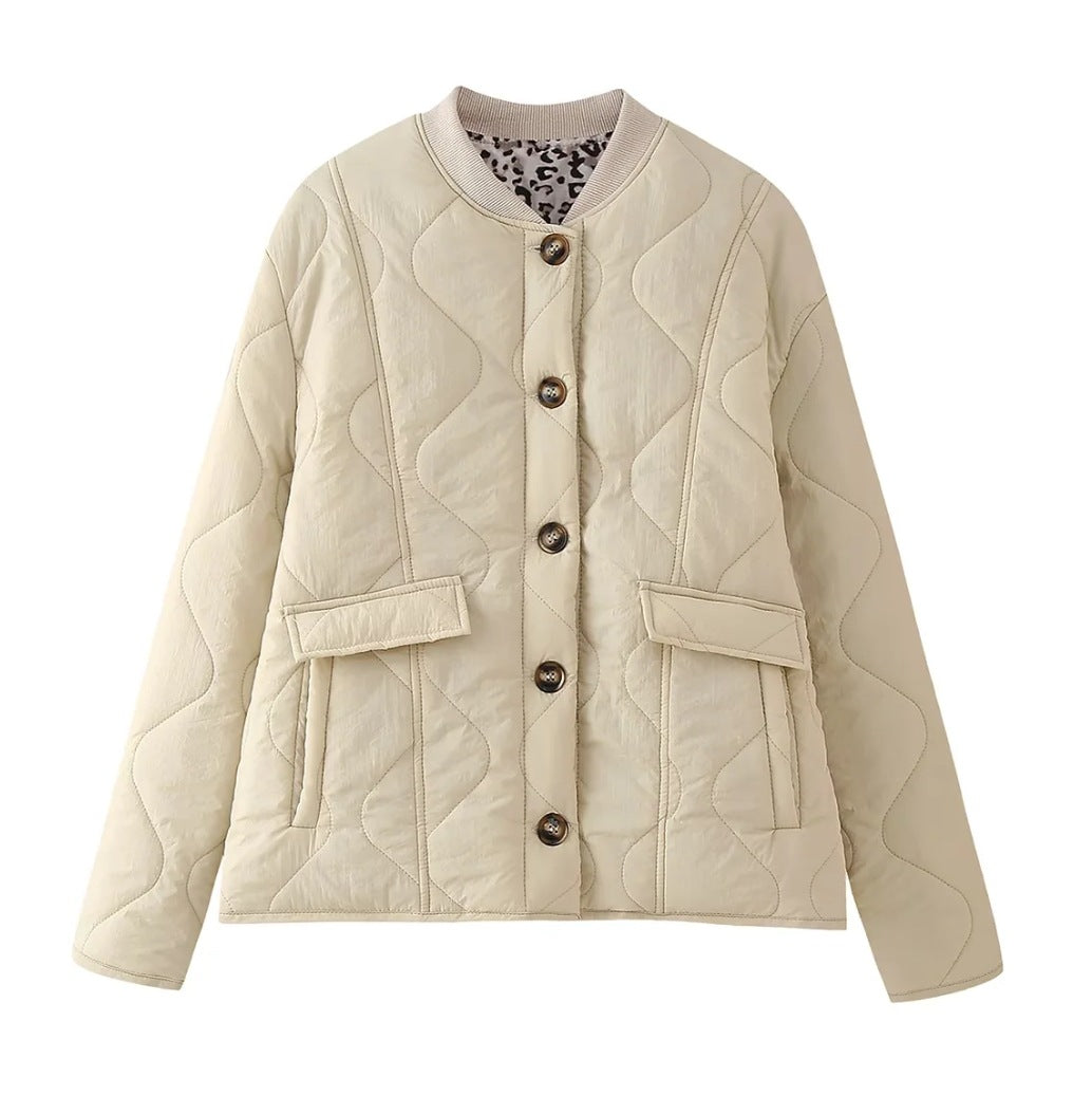 Oversized Quilted Jacket for Women - Beige