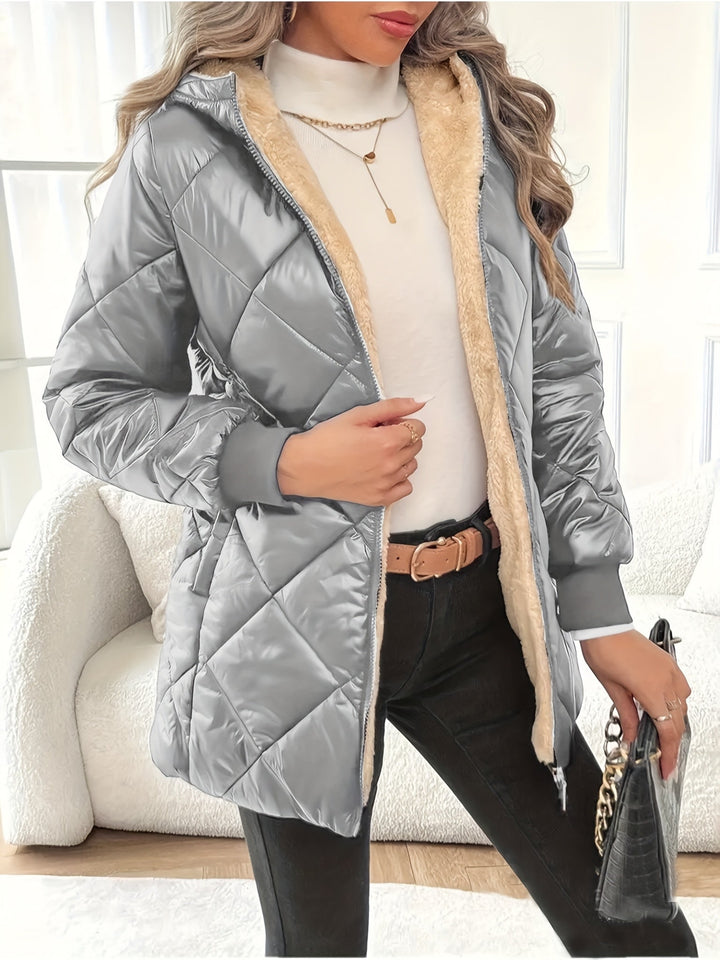 Glossy Quilted Puffer Jacket for Women - Grey
