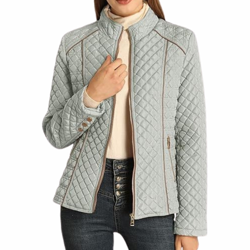 Stand Collar Quilted Jacket for Women - Grey