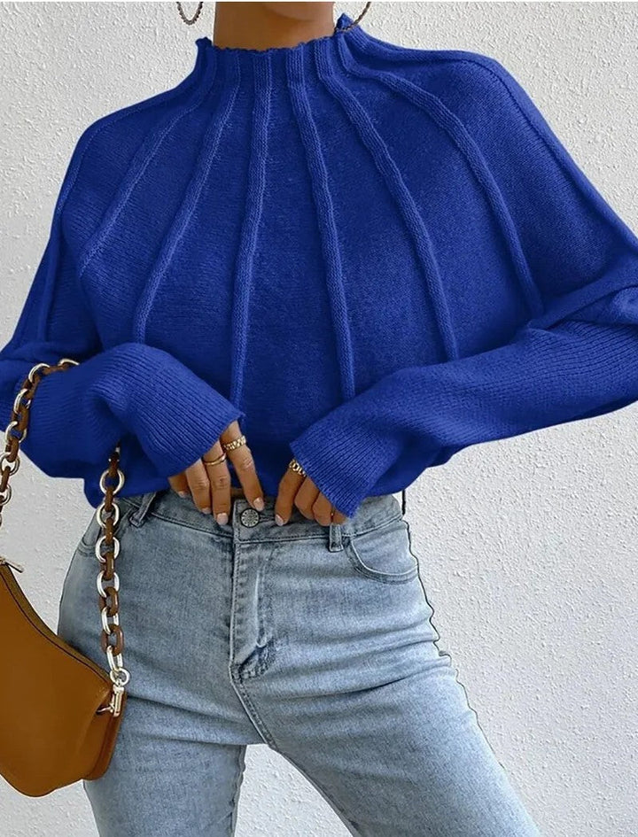 Sunburst Seam Mock Neck Jumper for Women - Blue