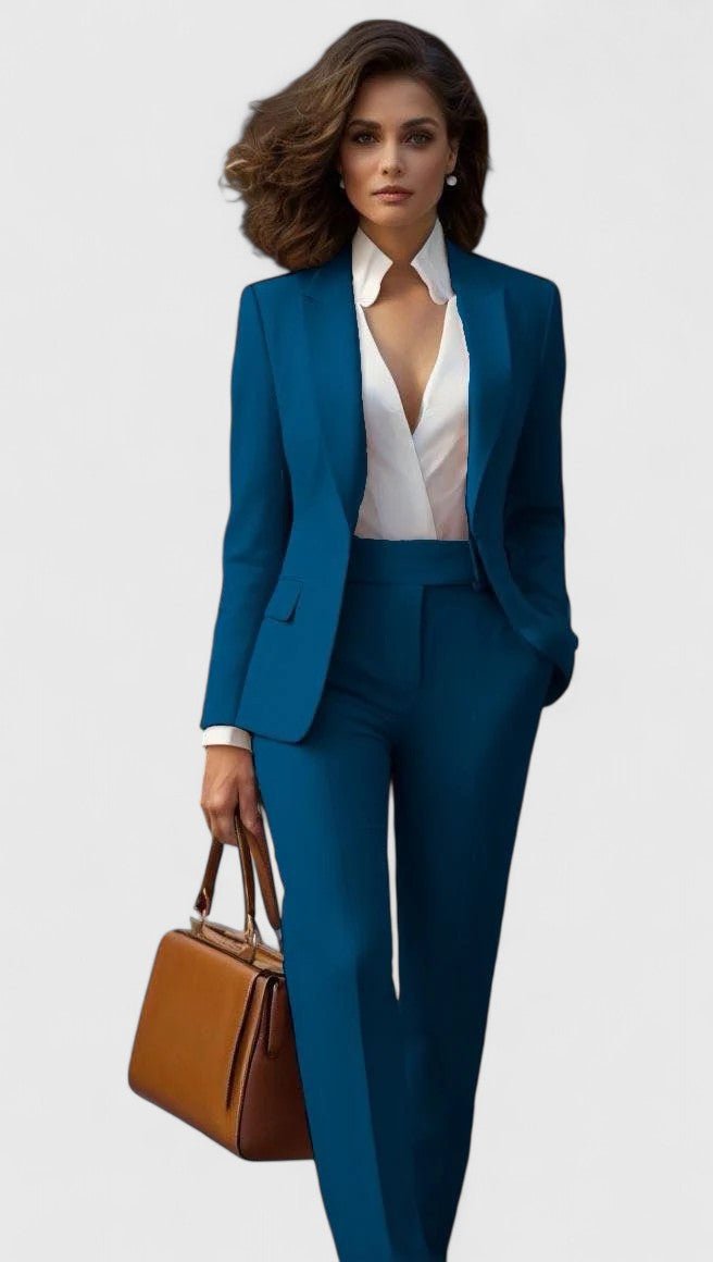Tailored blazer and straight leg pant suit for women - view 6