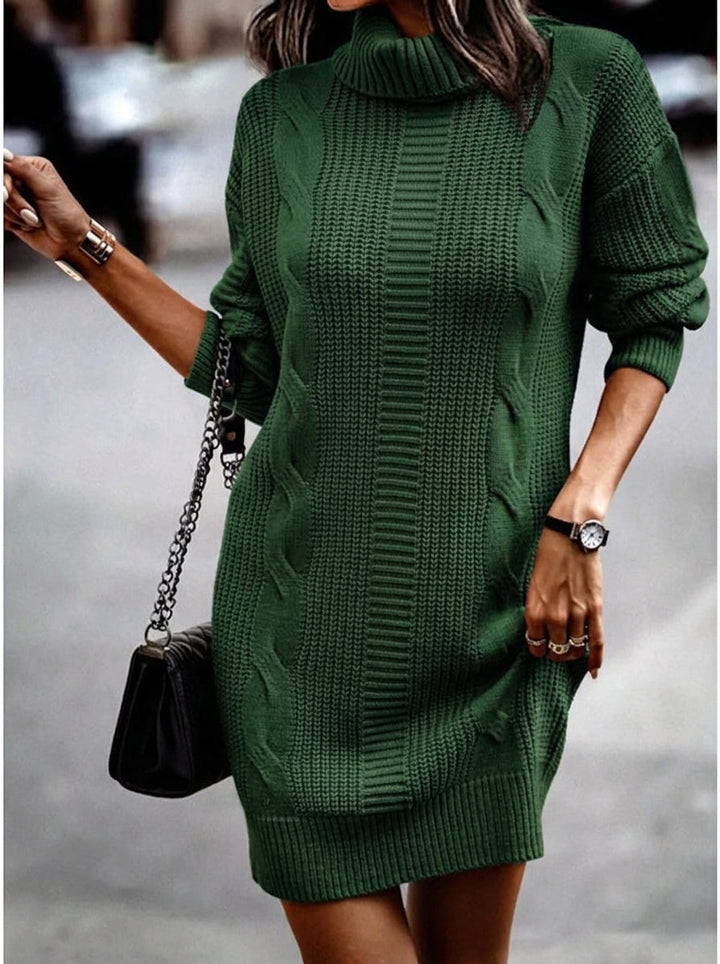Cable knit turtleneck sweater dress for women