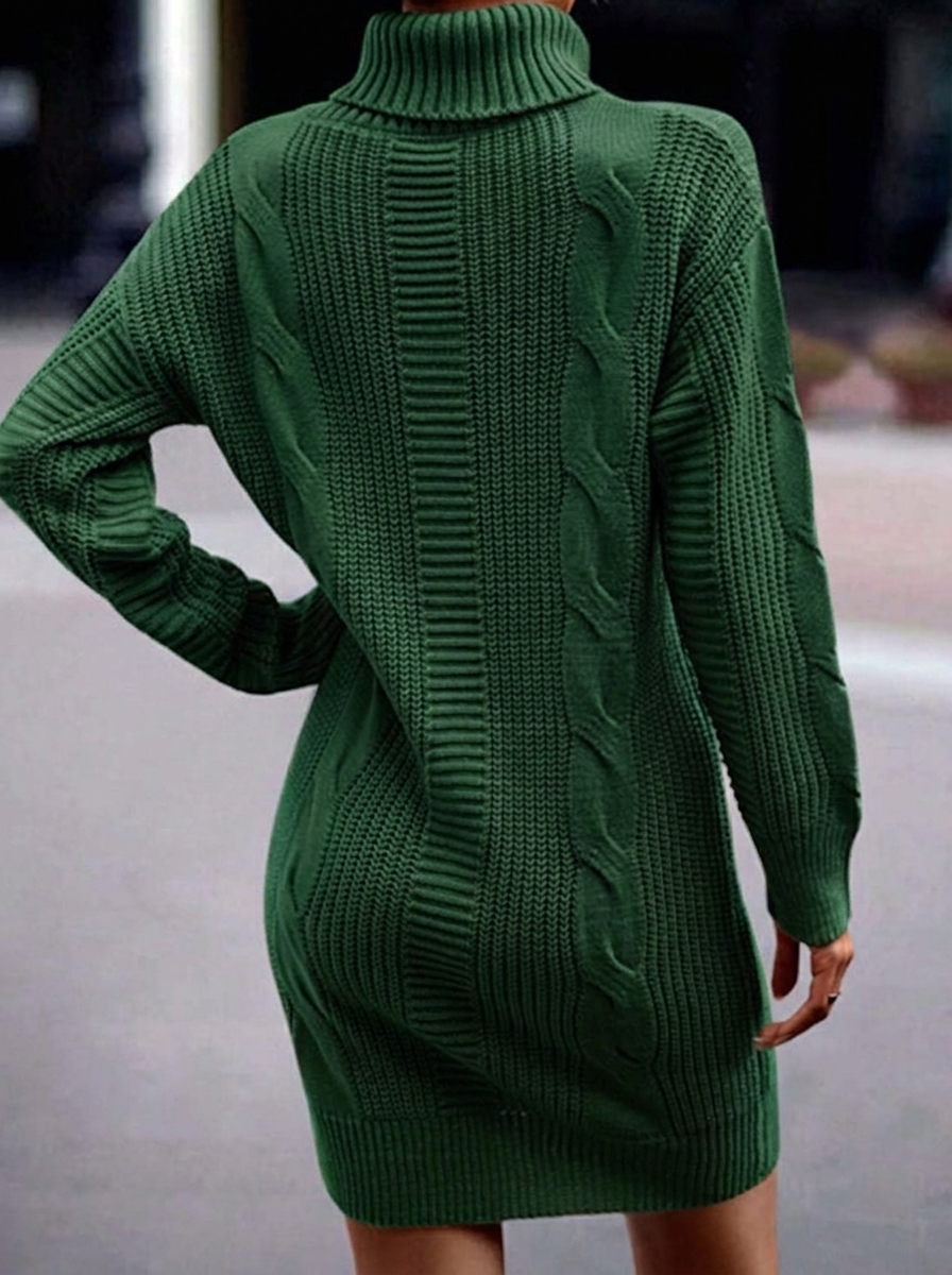 Cable knit turtleneck sweater dress for women