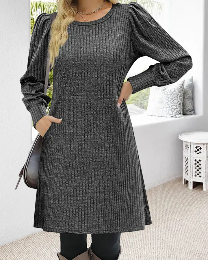 Puff sleeve sweater dress for women